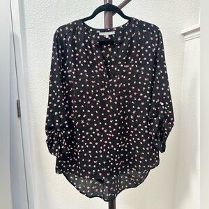 Daniel Rainn Blouse Size Large Black Pink Floral Print